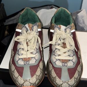 Gucci Burgundy and Beige Monogram Sneakers